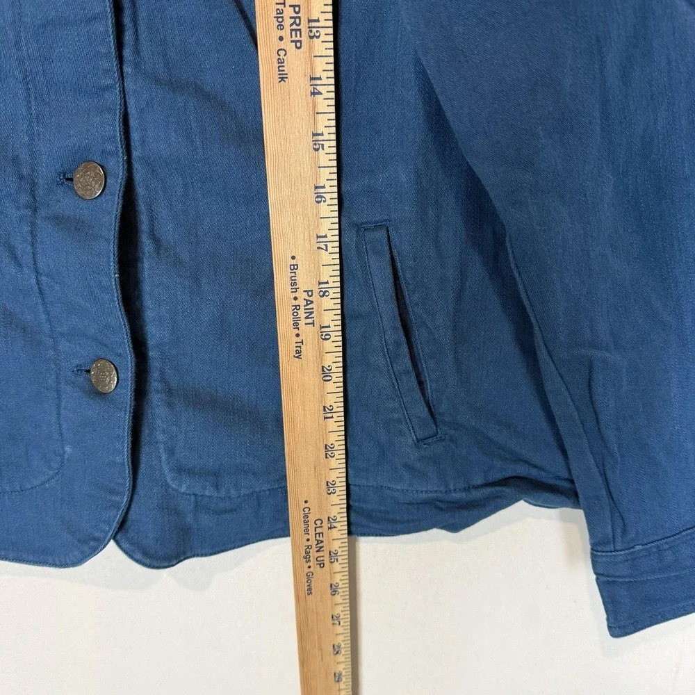 Chico's‎ Jacket Womens 3 Blue Denim Button Front Embroidered Back Boho Casual